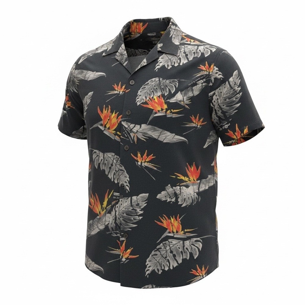 Volcom Floral Erupter Mens Short Sleeve ButtonUp Tropical Shirt Black Orange XL